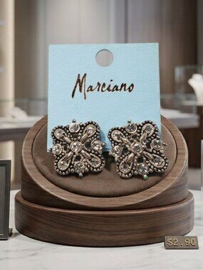 Marciano Silver-Tone Rhinestone Stud Earrings - Intricate Vintage Style